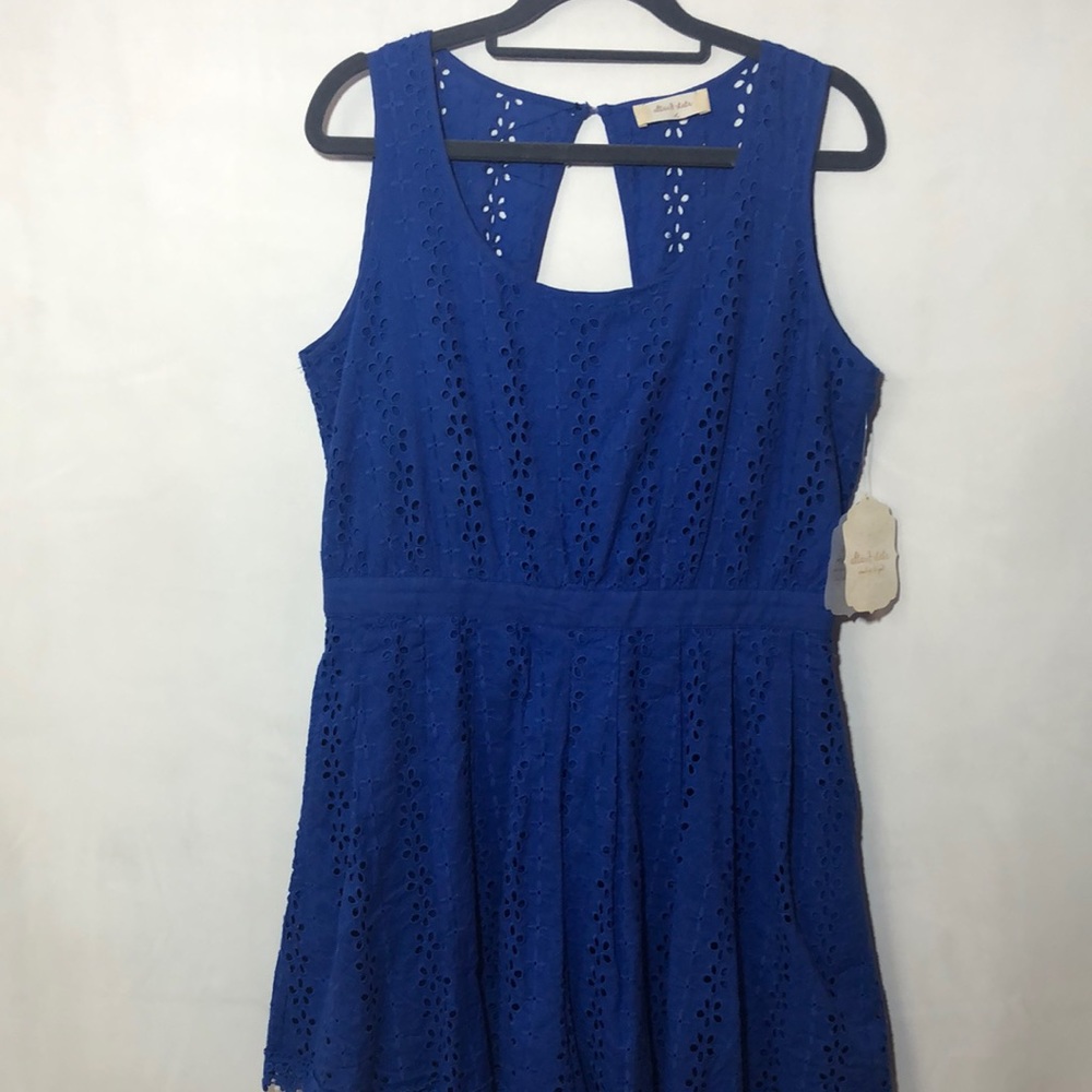 Altar'd state blue eyelet short open back romper, NWT
